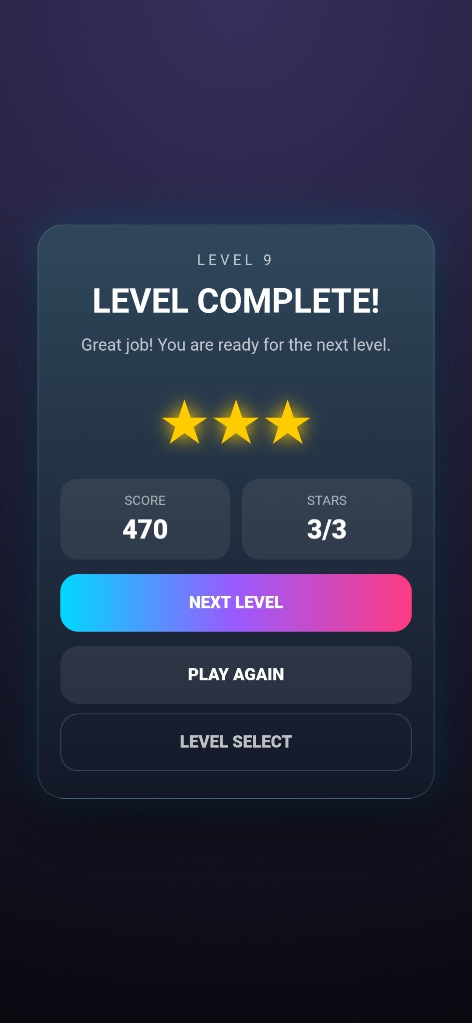 Block Maker səviyyə tamamlandı ekranı