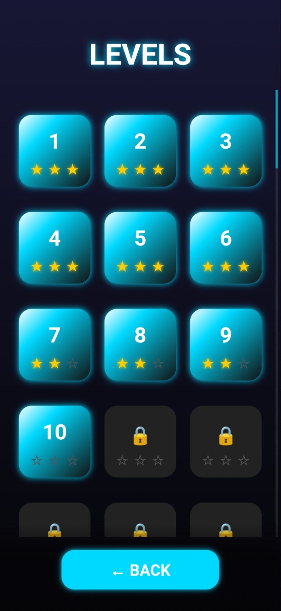 Block Maker 100 səviyyəli seçim ekranı
